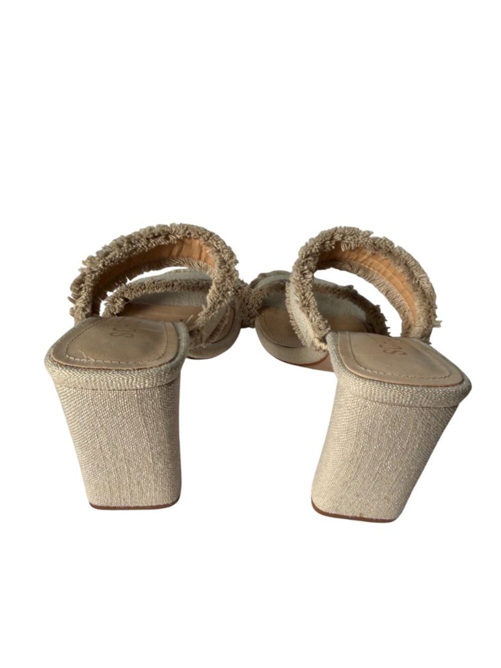 Schutz Amely Beige Frayed Canvas Mid Block Heel Sandals 7.5B - Picture 3 of 6